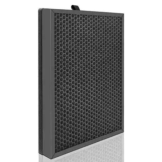 Activated carbon honeycomb face of an air purifier filter