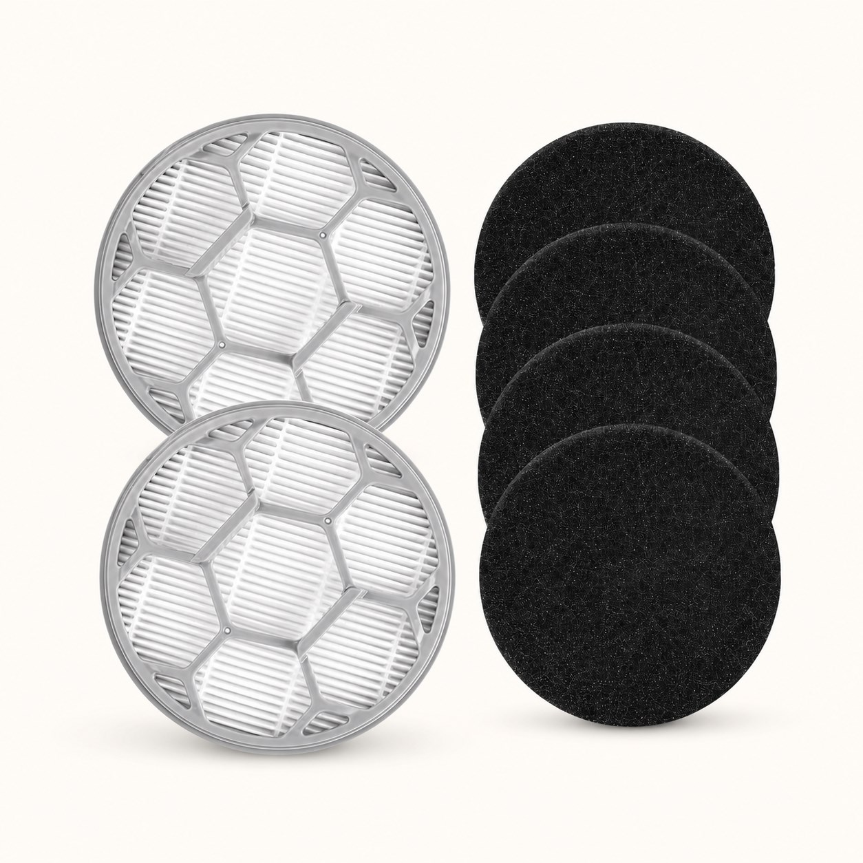 Round pleated filters and black foam pads