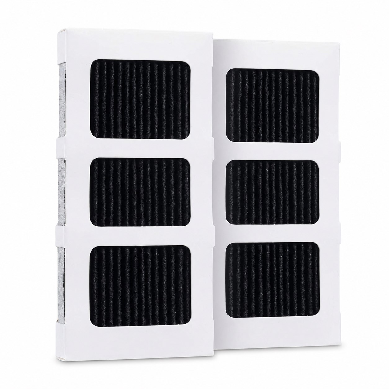 White framed refrigerator filters with black media